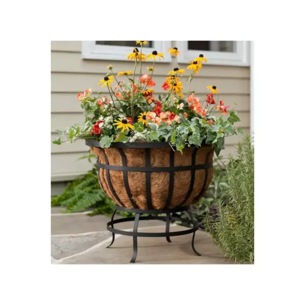 Plow & Hearth - Footed Steel Round Basket Planter with Natural Coir Liner