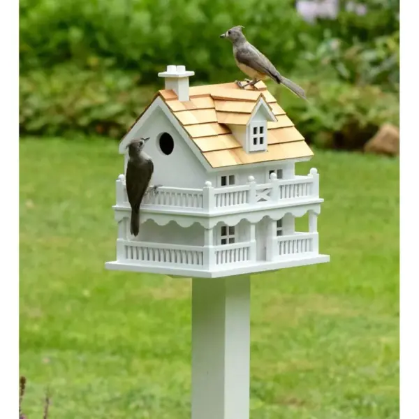 Plow & Hearth - Wooden Cape Cod Birdhouse with Real Pine Shake Shingles and Pole Set