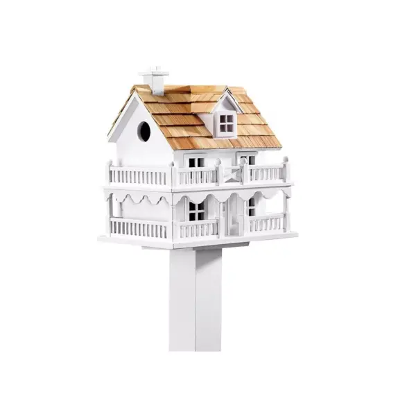 Plow & Hearth - Wooden Cape Cod Birdhouse with Real Pine Shake Shingles and Pole Set